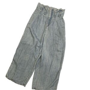 SYBILLA sz 8 (EU 38) faded blue paper bag front zip wide leg jeans